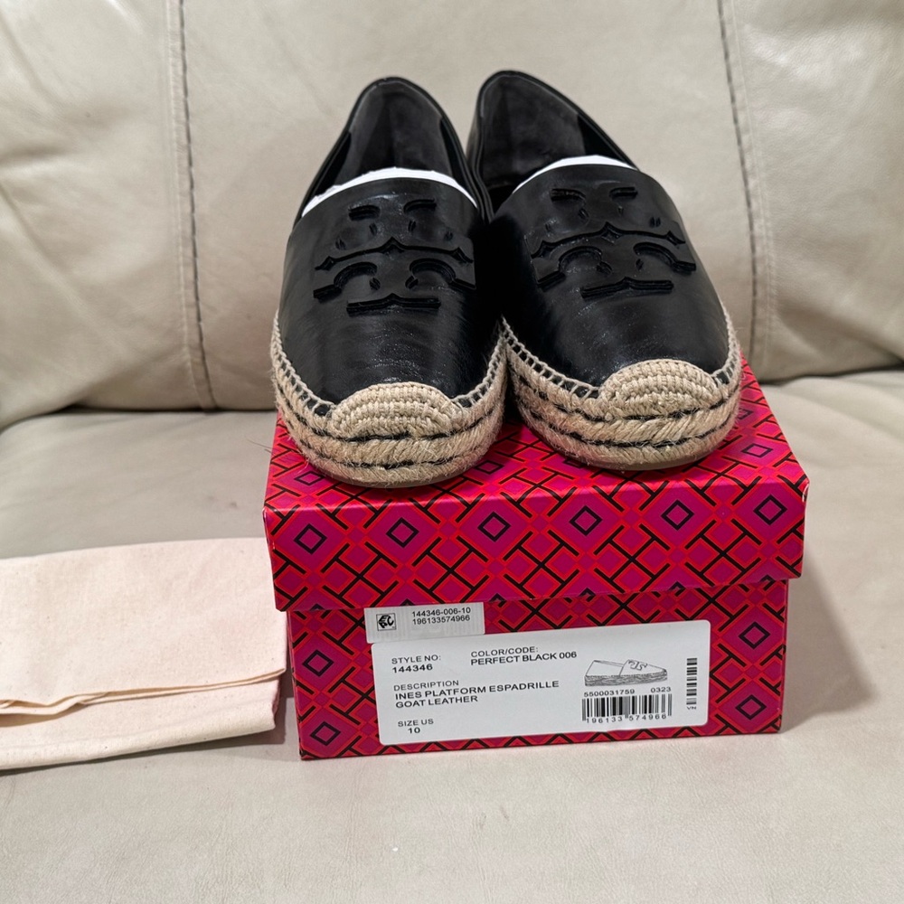 Tory Burch Black Leather Espadrilles